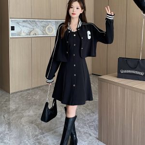 2025 Plus Size Spring Commute Two-Piece Dress Set Preppy Style for Curvy Women