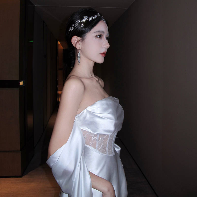 Women's Strapless Dress New High-End Light Wedding Morning Robe Toast Dress Elegant Banquet Gown - Image 4