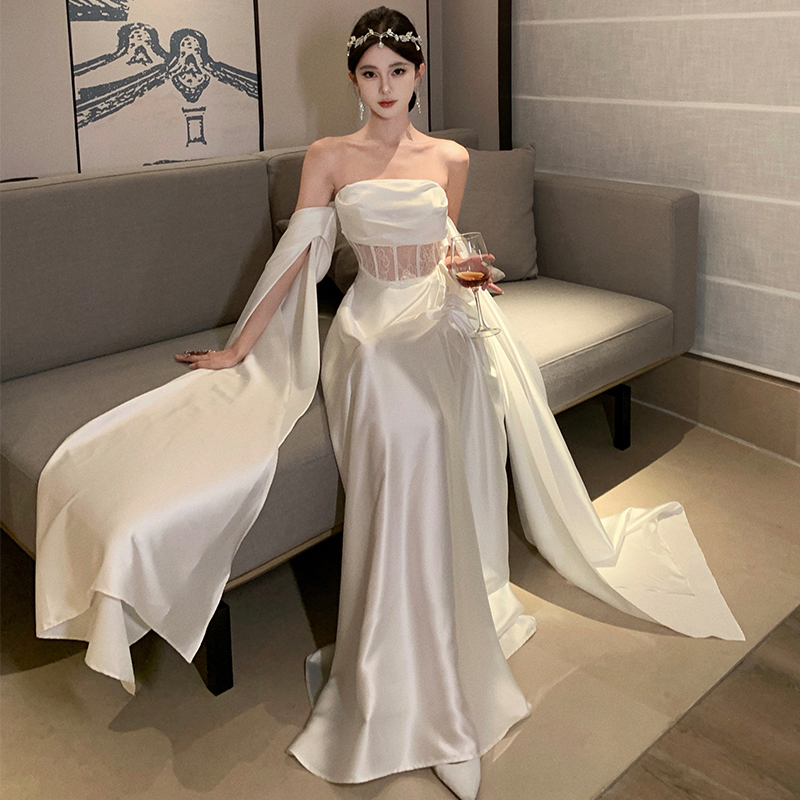 Women's Strapless Dress New High-End Light Wedding Morning Robe Toast Dress Elegant Banquet Gown - Image 3