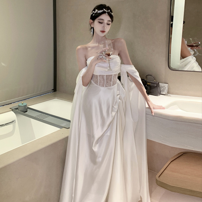 Women's Strapless Dress New High-End Light Wedding Morning Robe Toast Dress Elegant Banquet Gown - Image 2