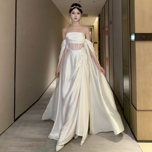 Women's Strapless Dress New High-End Light Wedding Morning Robe Toast Dress Elegant Banquet Gown