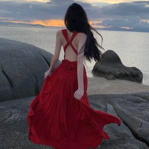 Multi-Way Tie Long Ruffle Dress for Women