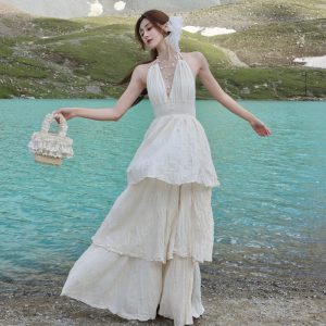 Thai Style Eco Cotton Deep V Neck Dress New Summer 2024