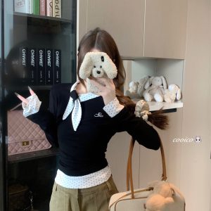 Women's Long Sleeve Faux Two-Piece Slim Fit T-Shirt