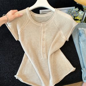 Women's Basic Raglan Sleeve Short Sleeve T-Shirt Summer New Knit Top