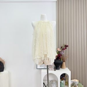 YOLI Moonlight Starry Apricot Sequin Chiffon Top for Women Summer Loose Slimming Versatile Blouse